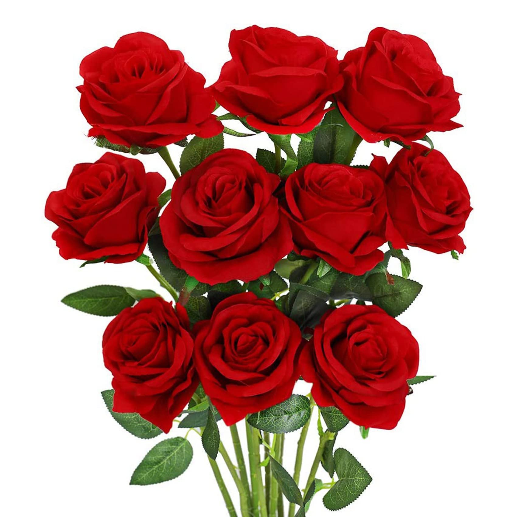 CTRLZS Artificial Rose Flower Red Silk Roses with Stem Flowers Bouquet Wedding Party Home Decor, Pack of 10