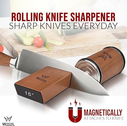 Miniatura 3 de Afilador de cuchillos rodante  Afilador de cuchillos manual profesional de ángulo de 15 para cuchillas japonesas y de precisión con base magnética y