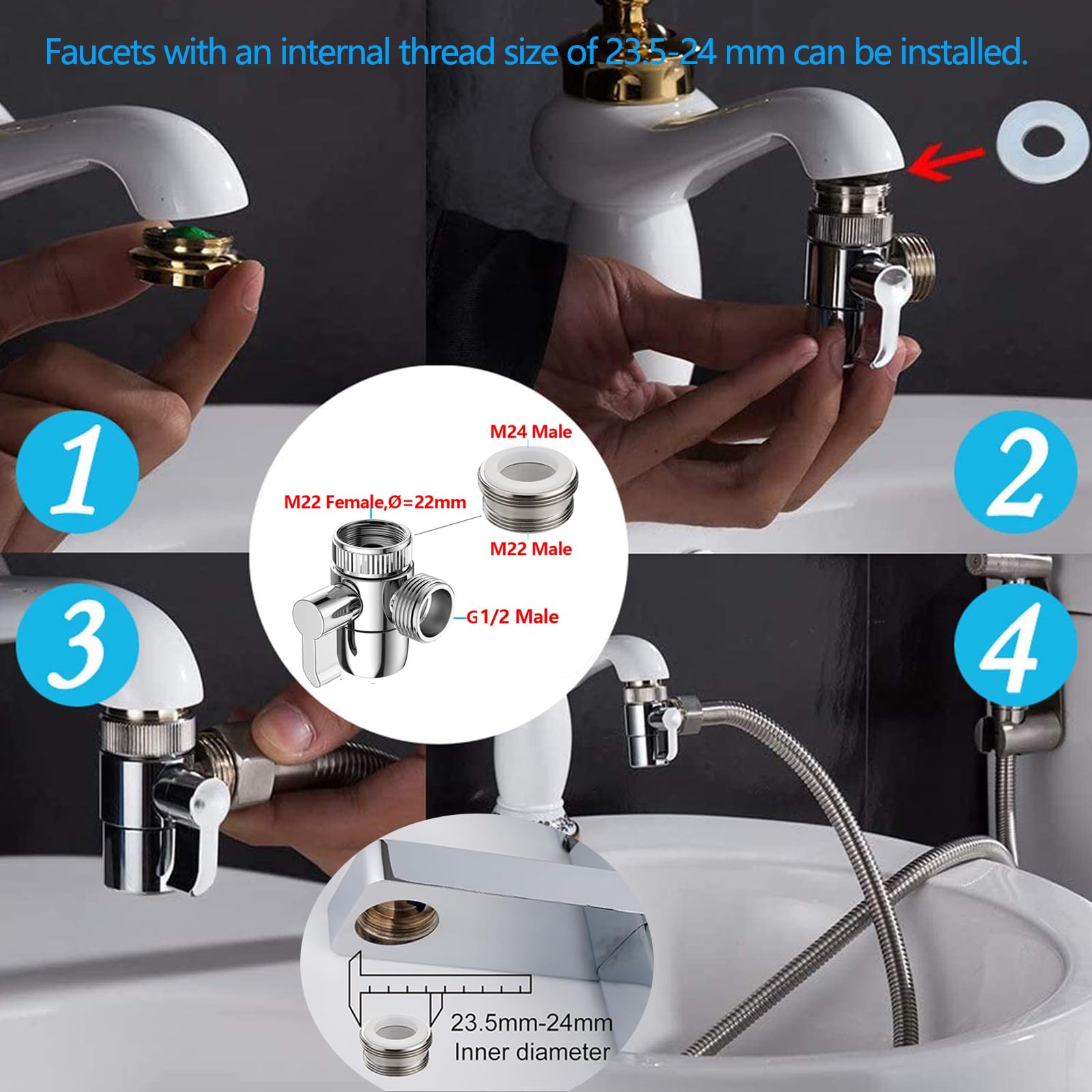 Bidet Handbrause Set, ABS-Kunststoff Baby Stoffwindelsprüh Kit mit Schlauchhaken aus Edelstahl, M22 x M24 Wasserhahnspender, Schlauch- und Hakentoilette oder Wandhalterung