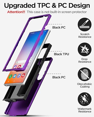 Miniatura 3 de AICase Funda para Galaxy S23 Ultra 5G  Lila púrpura brillante, resistente protección militar de 3 capas, parachoques a prueba de golpes