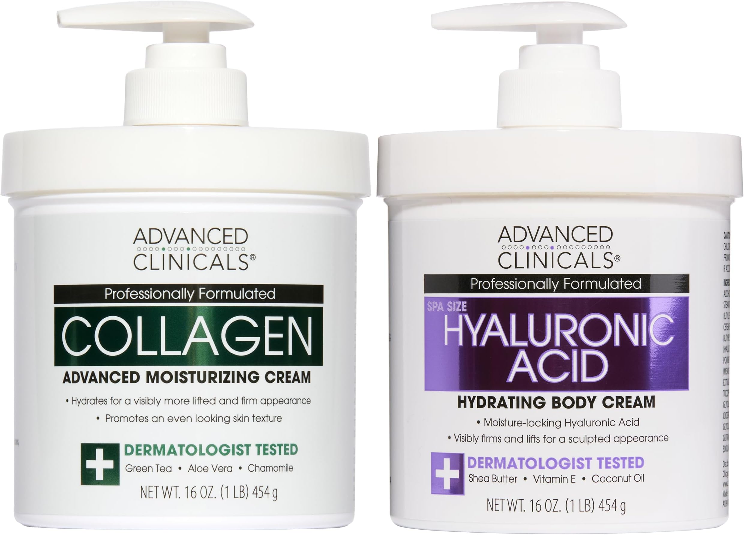 Advanced Clinicals Hyaluronic Acid Moisturizer + Fragrance Free Collagen Cream Face Moisturizer & Body Lotion 2pc Skincare Set For Women & Men Helps Reduce Appearance Of Crepey Skin & Dry Skin, 2pc