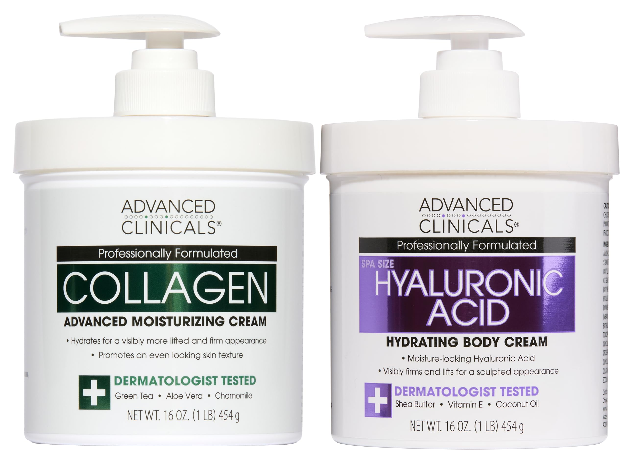 Advanced Clinicals Hyaluronic Acid Moisturizer + Fragrance Free Collagen Cream Face Moisturizer & Body Lotion 2pc Skincare Set For Women & Men Helps Reduce Appearance Of Crepey Skin & Dry Skin, 2pc