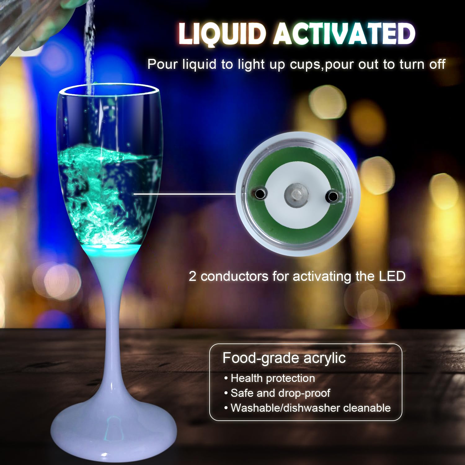 Amazon.com | LED Light Up Cups Wine Champagne Flutes Set of 6 Party Favors  Adults, Colored Plastic Champagne Flutes Drinking Glasses Glow in the Dark  Colorful Glowing Cups for Birthday Christmas Halloween