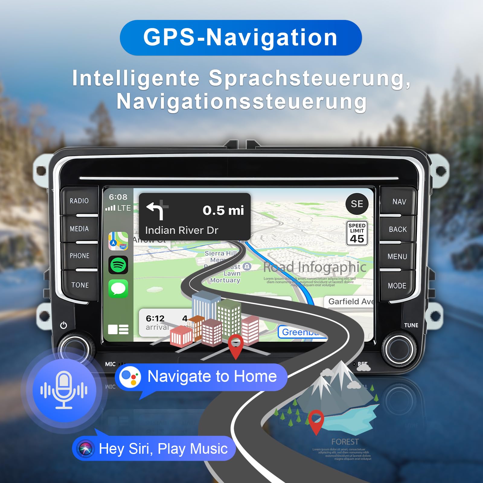 Android Autoradio mit Navi Bildschirm für VW Golf 5 6 Seat Passat, 8-Core 4GB+64GB Wireless Android Auto Carplay VW Radio, 7 Zoll VW Polo T5 Radio Bluetooth RDS FM GPS WiFi