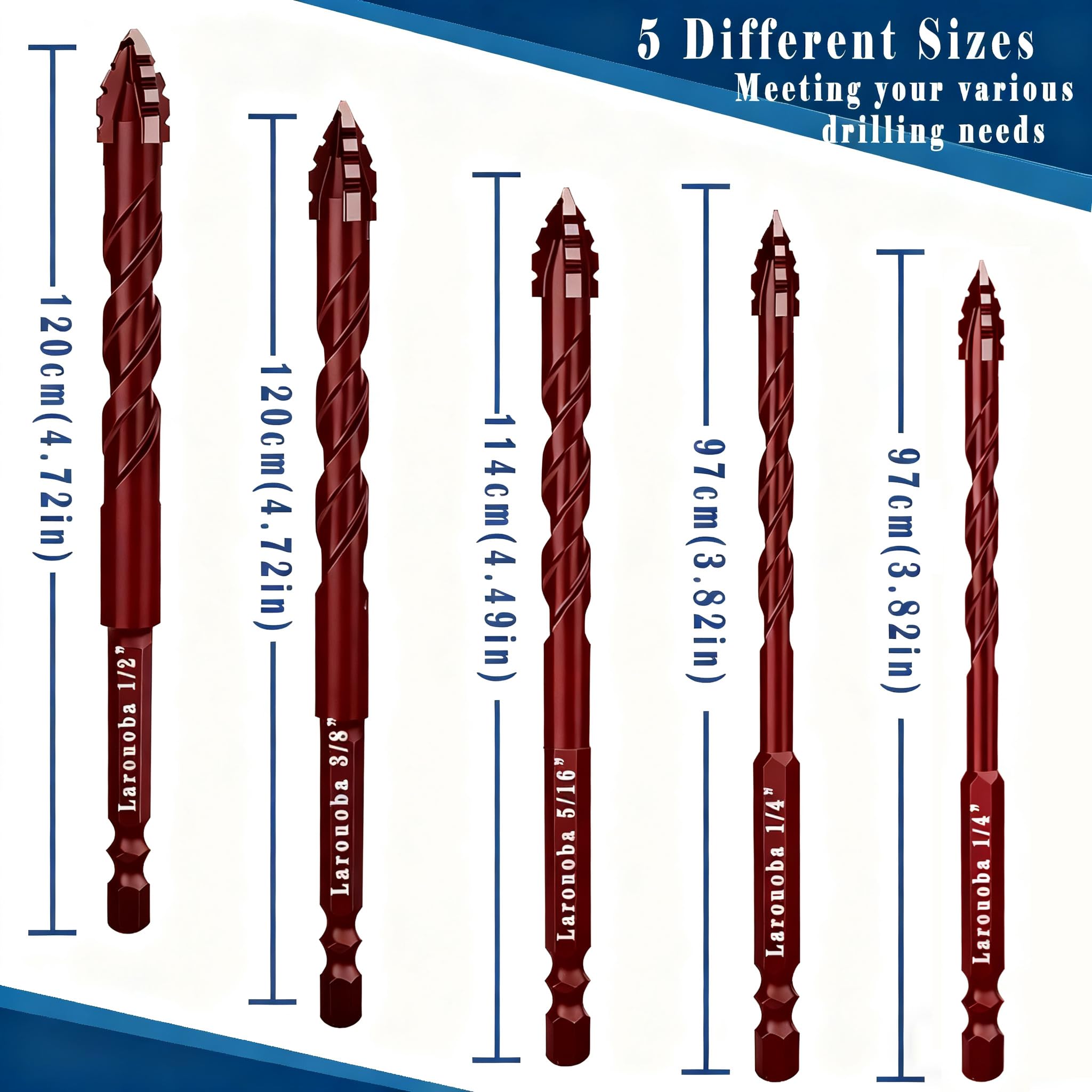 10-Pack 3/16" Serrated Eccentric Masonry Drill Bits – 5mm Carbide Hex Shank Set For Tile, Concrete, Marble & Wood
