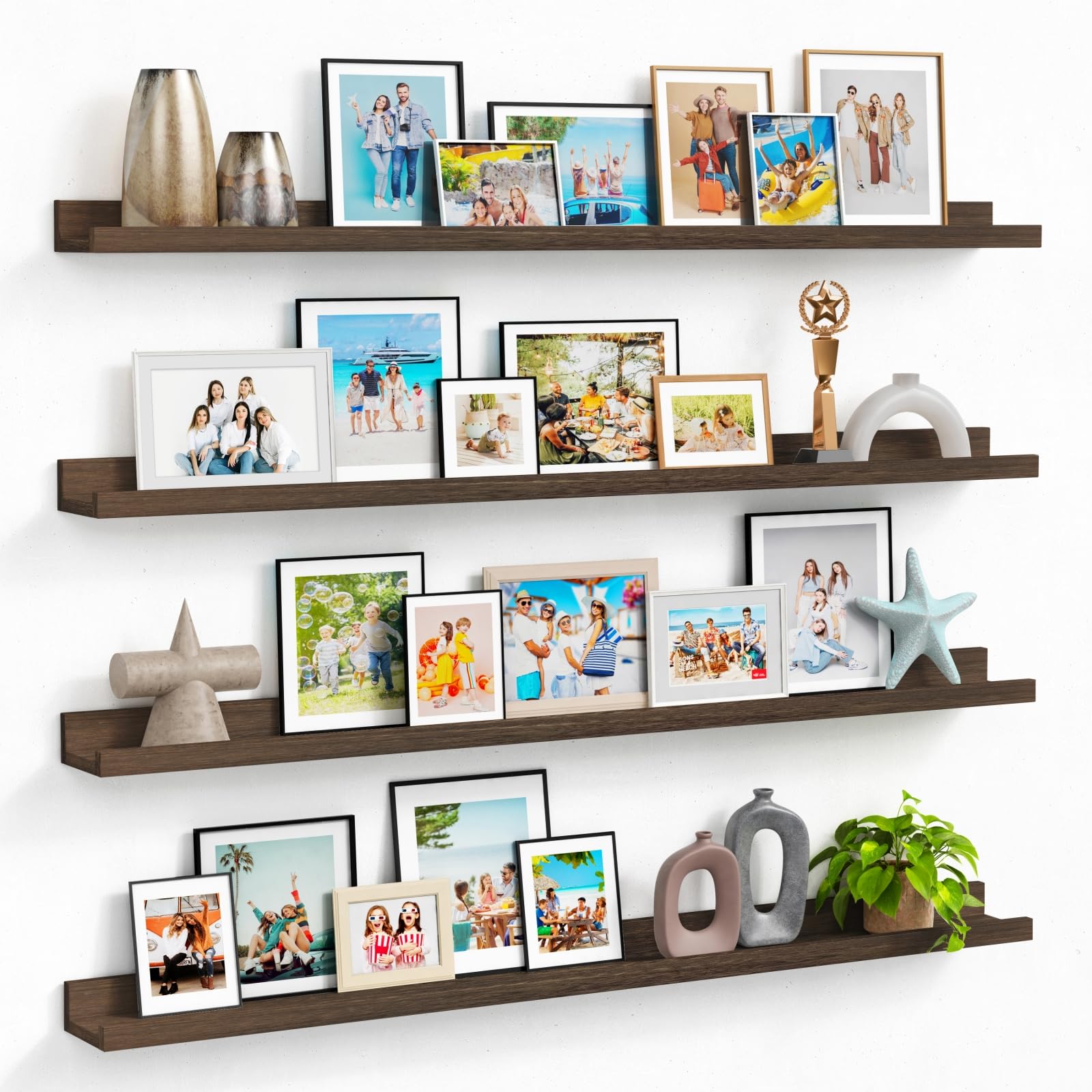Photo 1 of **HAS SCRATCHES*** Forbena Wood Picture Ledge Shelf for Wall 4-Pack, 48 Inch Long Rustic Floating Shelves with Lip for Classroom Library, Farmhouse Wooden Wall Ledge for Photo Frames Books (Dark Brown)