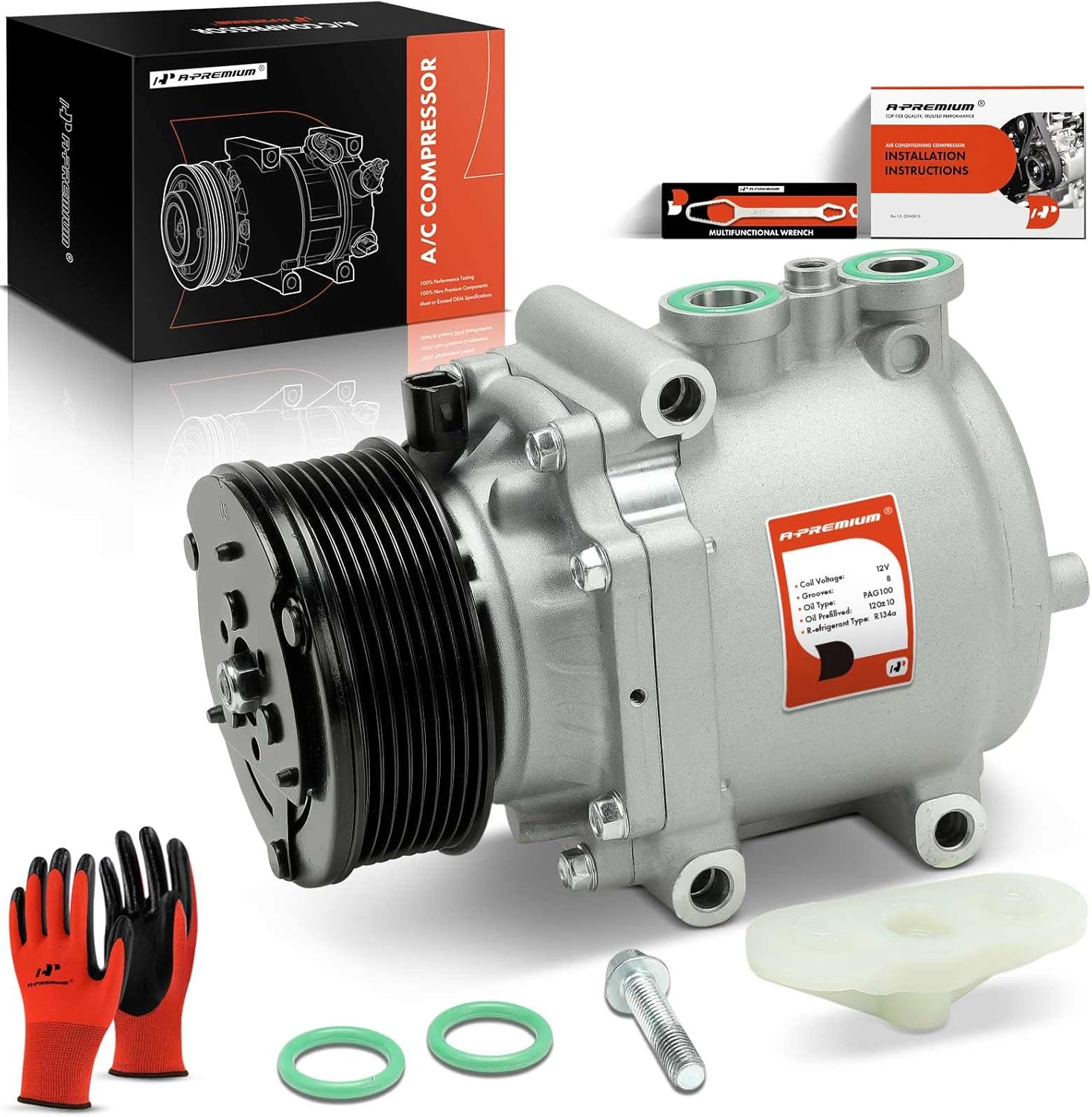 A-Premium A/C Compressor with Clutch Compatible with Ford E-350 Club Wagon 6.0L 2004-2005, E-350 E-450 Super Duty 6.0L 2004-2009