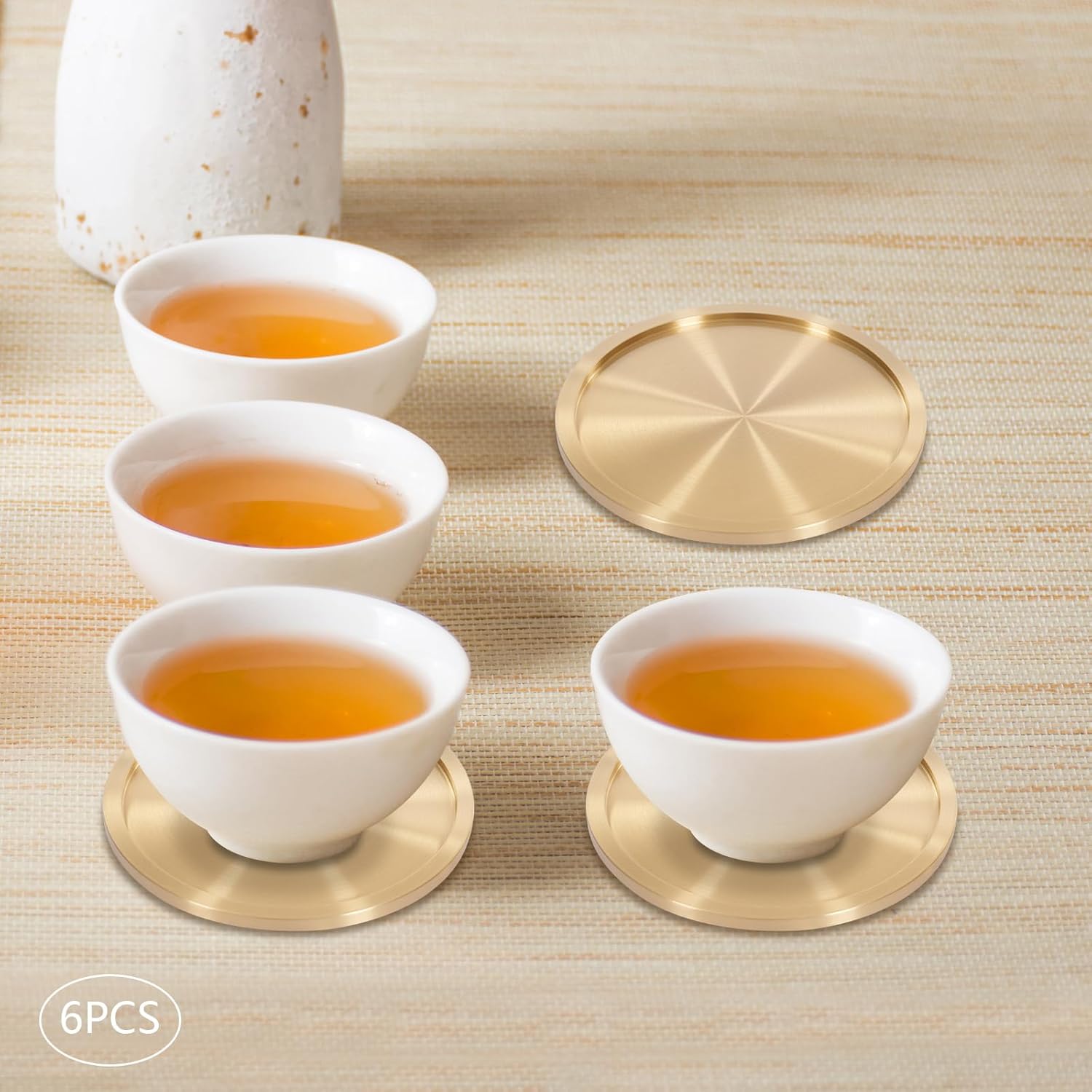 Premium Brass Coaster Bar Meeting Room Non-Slip Coaster Drink Cap Mat 6PCS