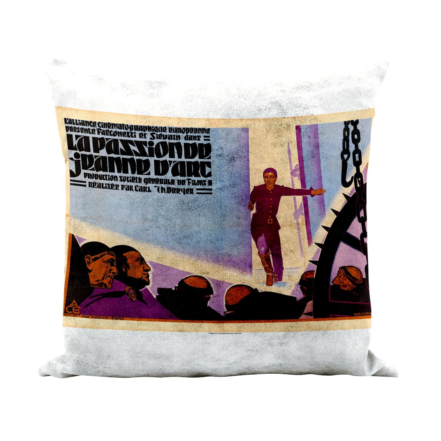 Coussin Passion de Jeanne d'Arc similicuir blanc affiche film rétro 40x40