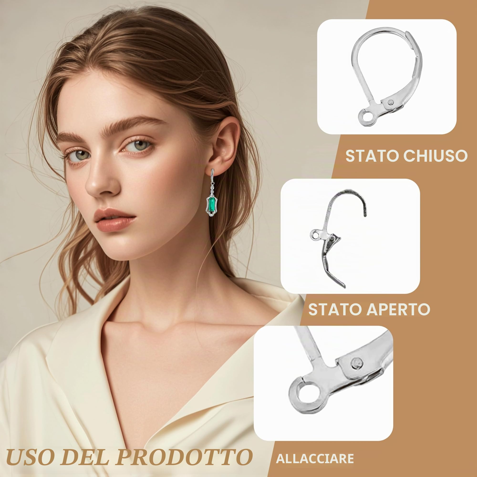 60 pezzi di chiusura a leva in argento Sterling 925 con anelli aperti per set orecchini fai da te