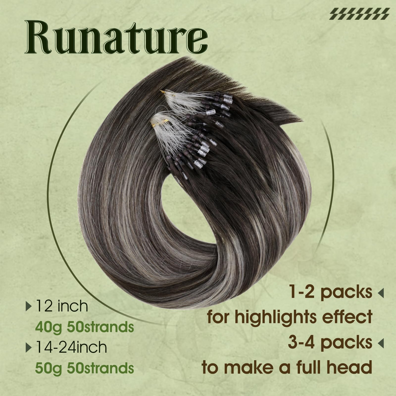 RUNATURE Micro Beads Hair Extensions Real Hair Purple Remy Micro Ring Hair Extensions Invisible Remy Straight Micro Hair 14 Inch 25g/25strands #Purple — view 34