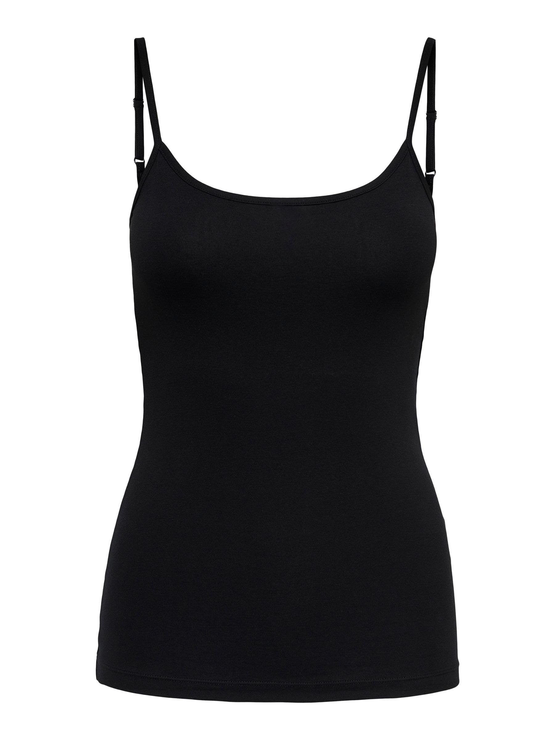 JDY Women Spaghetti Tank Top 2 Piece Pack | Sleeveless Round Neck Shirt | Basic Set JDYAVA, Colours:Black, Size:42