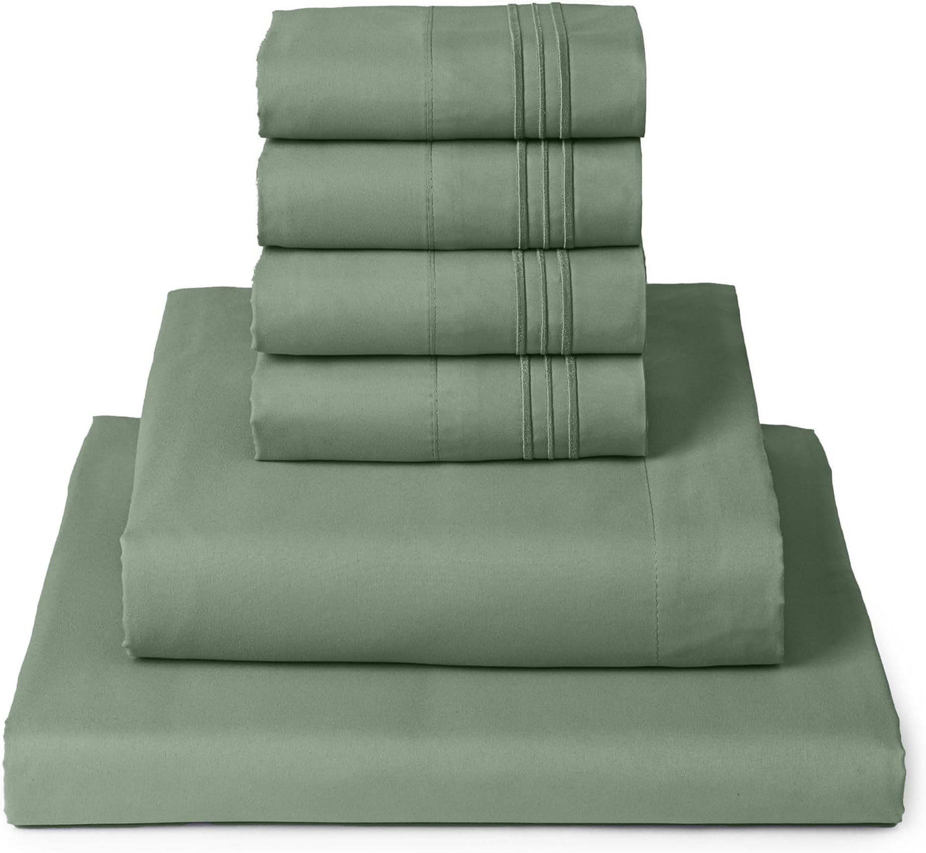 King Sheet Set - 6-Piece Iconic Collection Bedding, (Including 4 Pillowcases), 16-Inch Deep Pocket, Easy Care, Extra Soft, Cooling Sheets, Brushed Microfiber - Sage