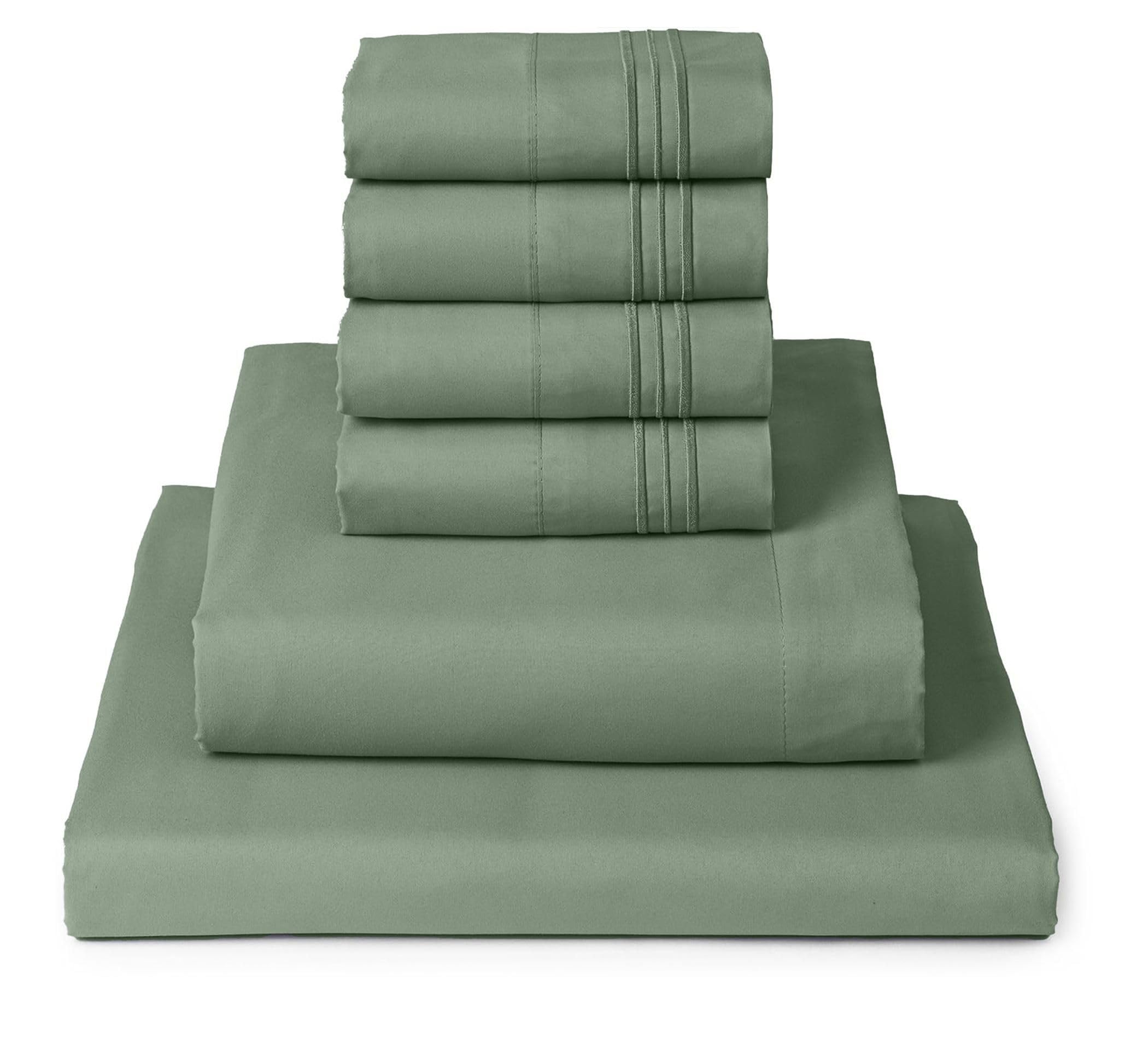 Mellanni King Size Sheets Set - 6 Piece Iconic Collection Bedding Sheets & Pillowcases - Hotel Luxury, Ultra Soft, Cooling Bed Sheets - Deep Pocket up to 16" - 6 PC (King, Sage w/Extra Pillow Cases)