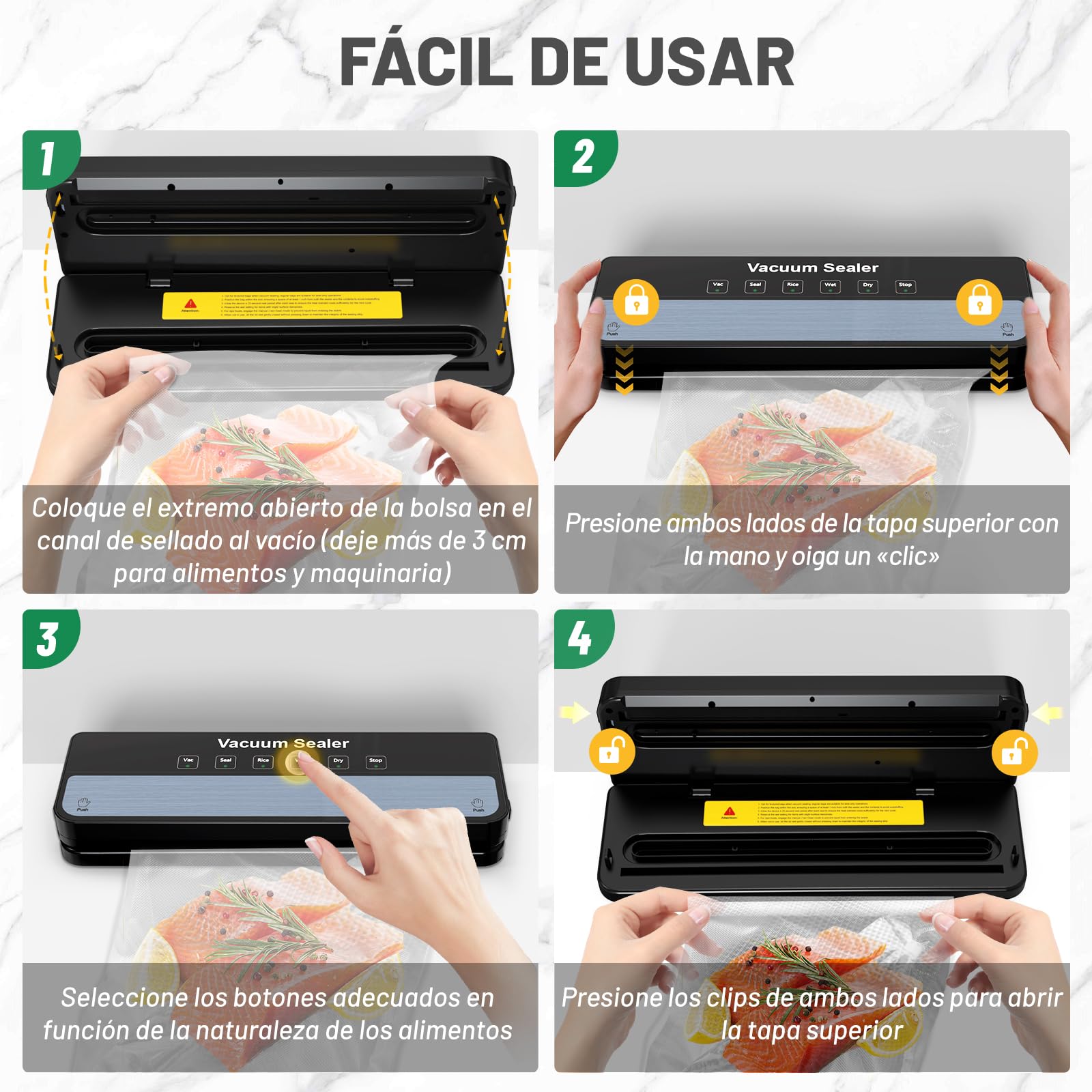 Raycial Envasadora al VacíO 5 en 1 Con Bolsas de Envasado al VacíO, Sellador al Vacio de Alimentos Secos Y HúMedos, Maquina al Vacio de Alimentos para Alimentos, Compacta, Totalmente AutomáTica