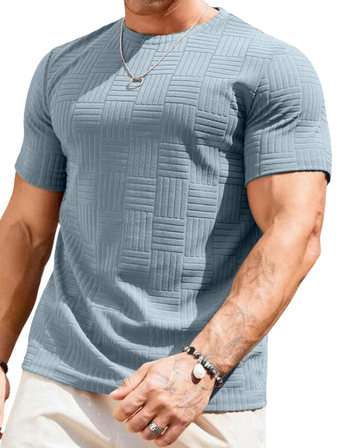 Dokotoo Men Men's T Shirts Summer Crewneck Tee Shirts Casual Textured Short Sleeve Pullover Tshirts