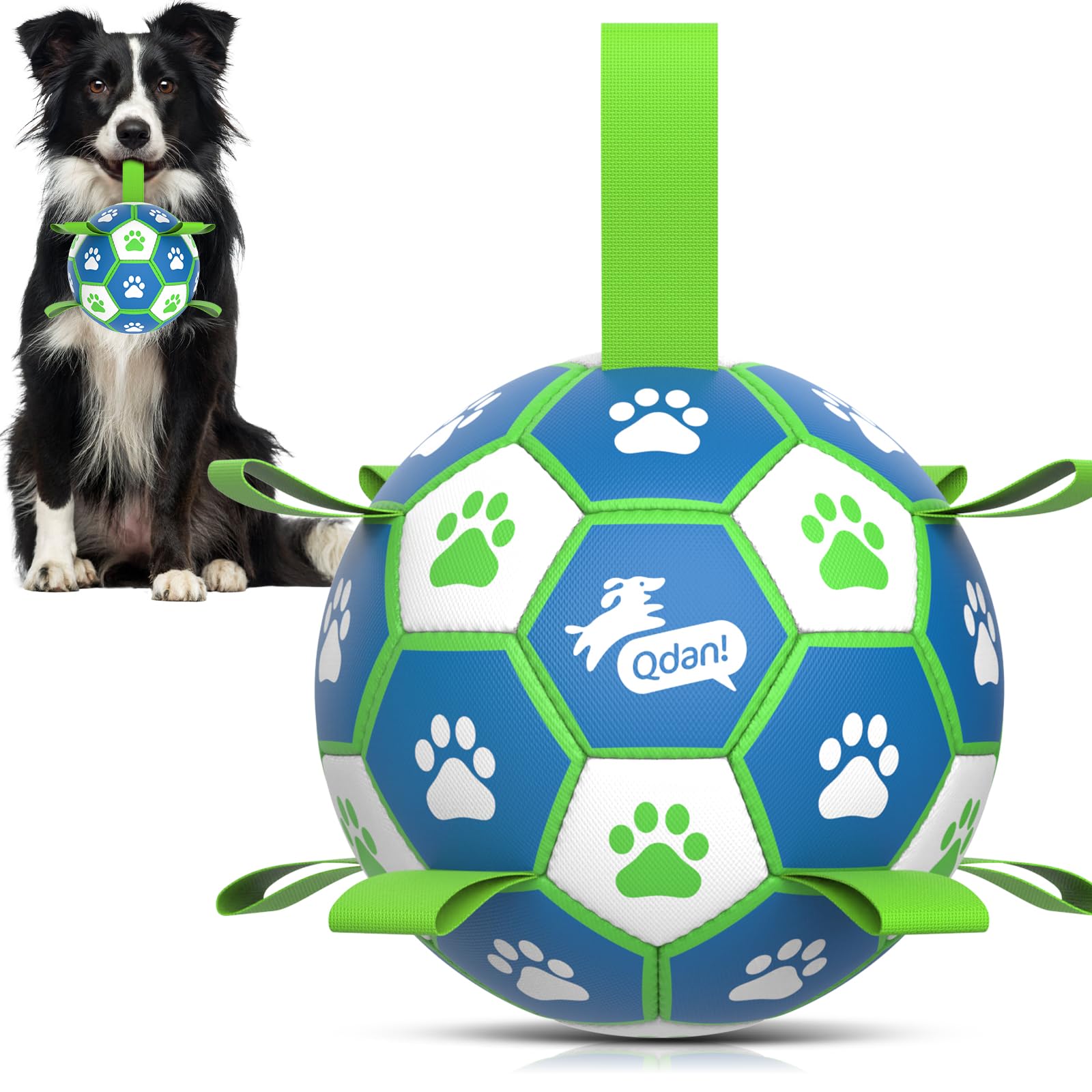 QDAN Dog Toy Balls, Dog Soccer Ball with Straps, Outdoor Dog Toys, Pet Training Soccer for Medium Large (6 Inch) โ image 1