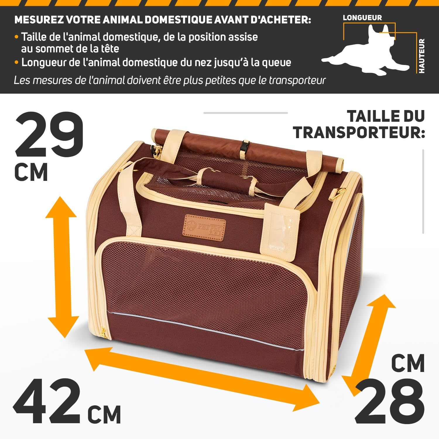 PETPROVED Caisse de Transport Chien Chat Sac de Transport pour Chien Voiture Chat Sac de Voyage Pliable Caisse Cage (M Marron)