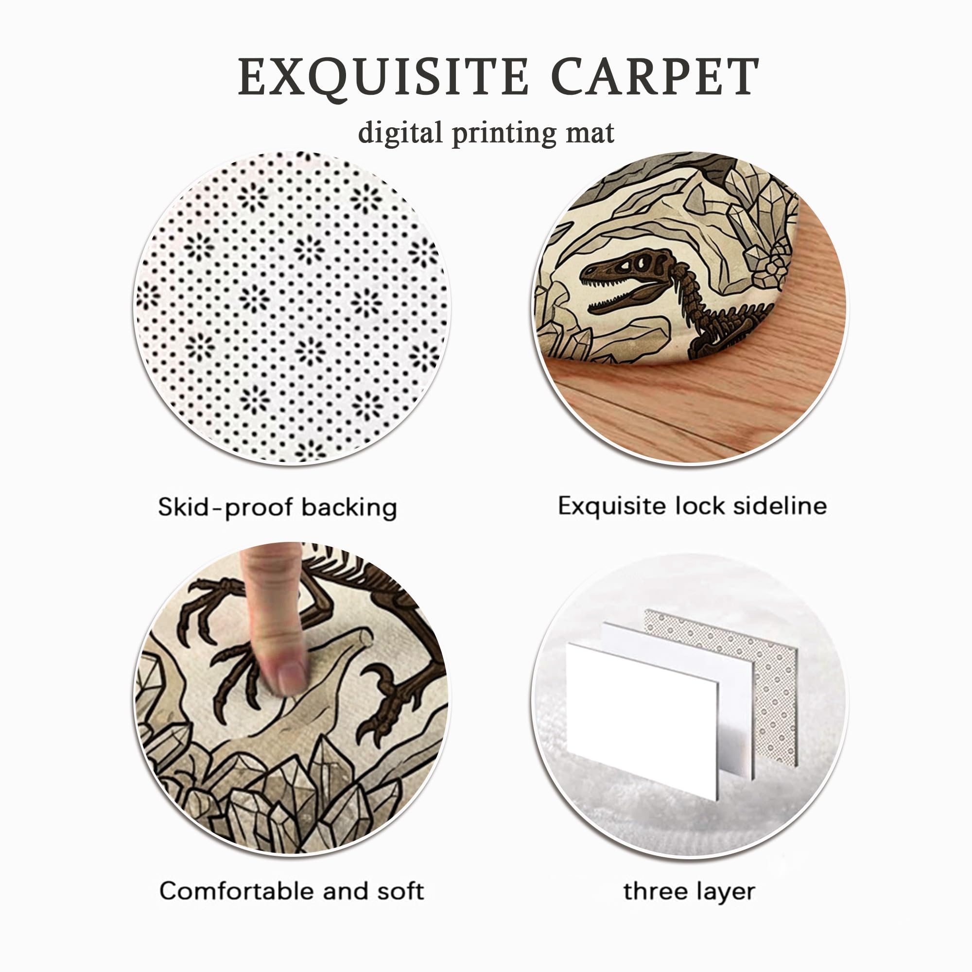 Dinosaurier-Teppich, Abenteuer, natürlicher Kristall, Rock, Abenteuer, Beige, niedriger Flor, Schwamm-Teppich, farbecht, ästhetischer Teppich für Wohnzimmer, Schlafzimmer, Flur, Schreibtisch, Büro