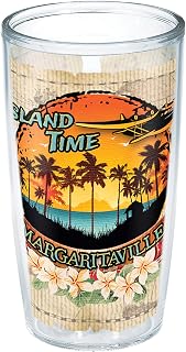 Tervis Margaritaville - Island Time Made in USA Double Walled Insulated Tumbler Travel Cup Keeps Drinks Cold & Hot, 16oz - No Lid, Clear