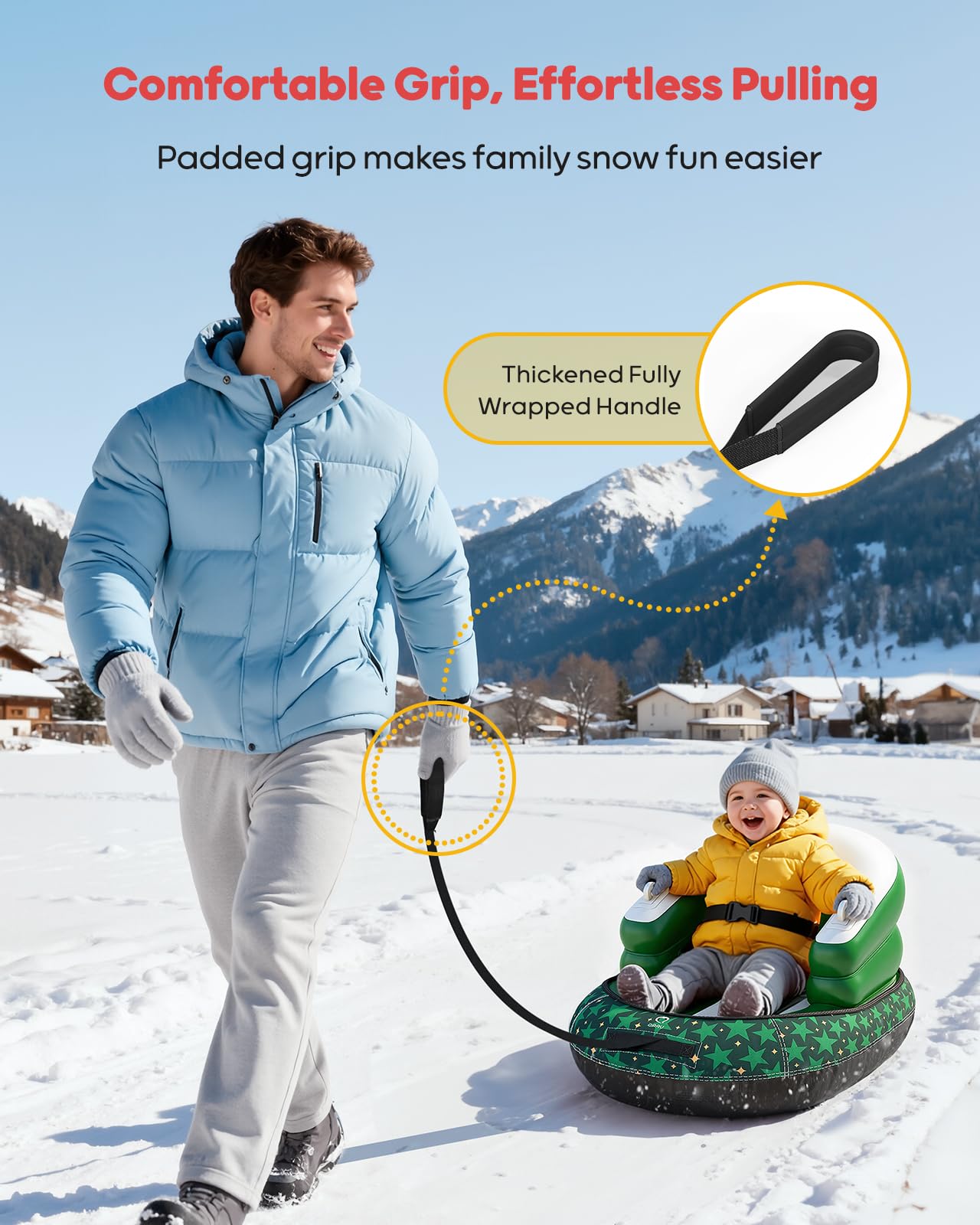QPAU Trineo Inflable para Bebés y Niños - Air Sleigh de Invierno con Funda de Lona, Correa de Remolque, Asas y Protección 3 Lados