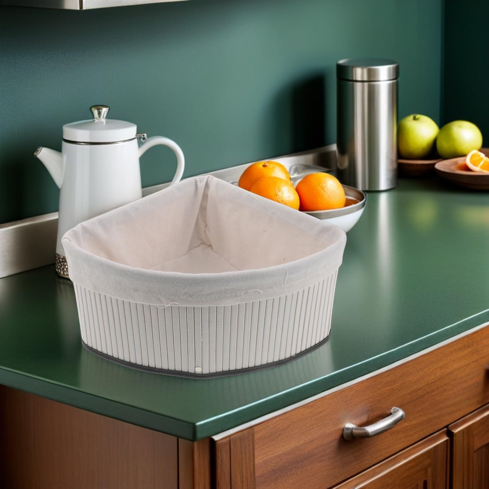 Cesta y Forro Lavable de Almacenamiento Triangular de Bambú con Diseño Tejido para Organizar Despensa y Armarios en Cocina y Hogar