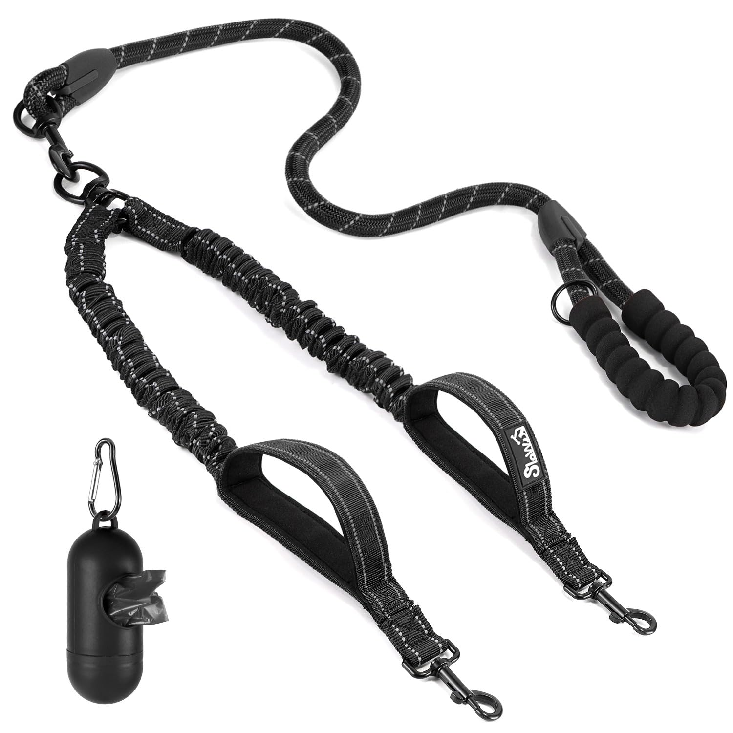 SlowTon Doble Correa para Perros sin enredos - Cable Reflectante Giratorio de Alta Resistencia Giratorio de 360 °, Entrenamiento para Caminar Amortiguador para 2 Perros Grandes (25-150 lbs)