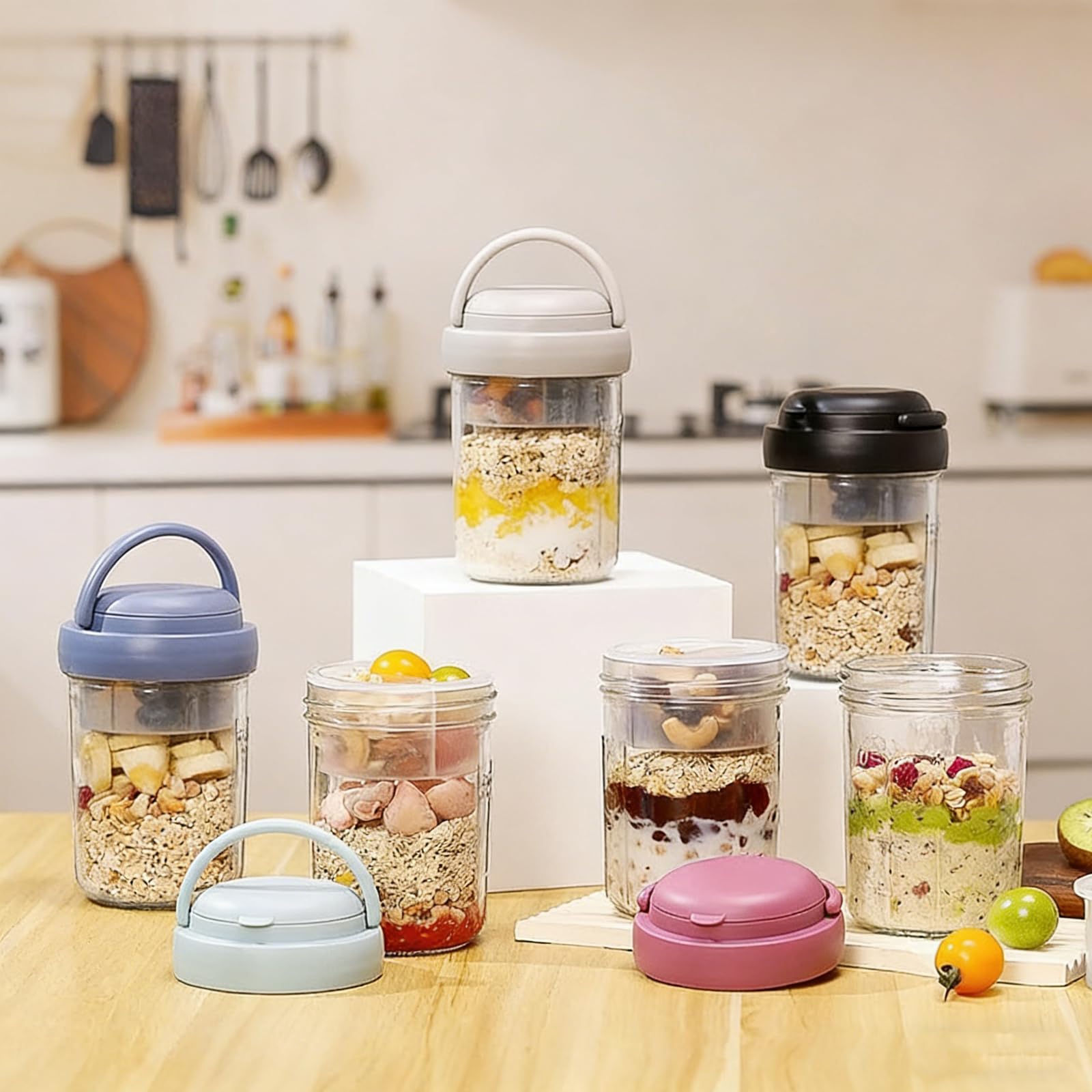 Set di 4/2 barattoli pieghevoli per cereali, noci, yogurt e snack, facili da trasportare, sicuri, per alimenti, impilabili