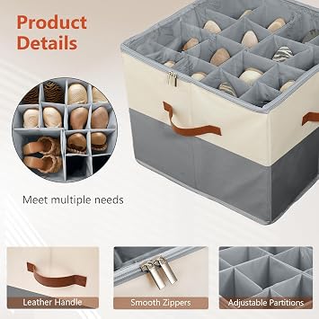 Shoe Storage Box Organizer, Clear Lid, Fits 16 Pairs