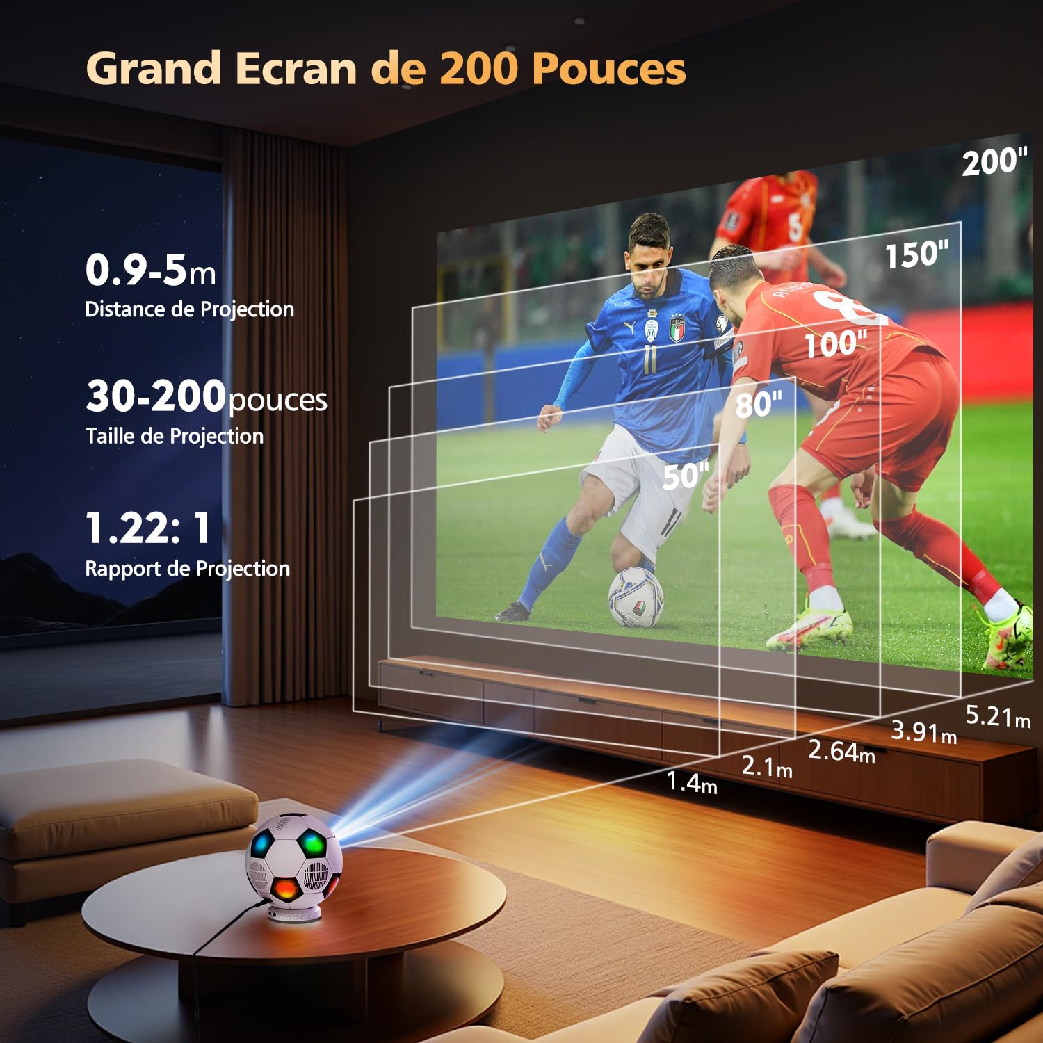 Vidéoprojecteur 4K【Design Original de Football/1000 ANSI/Apps intégrée/Auto Focus】 Projecteur Vidéo VGKE 4K FHD 1080p, Rétroprojecteur Portable WiFi 6, Bluetooth 5.4, Home Cinéma, Extérieur