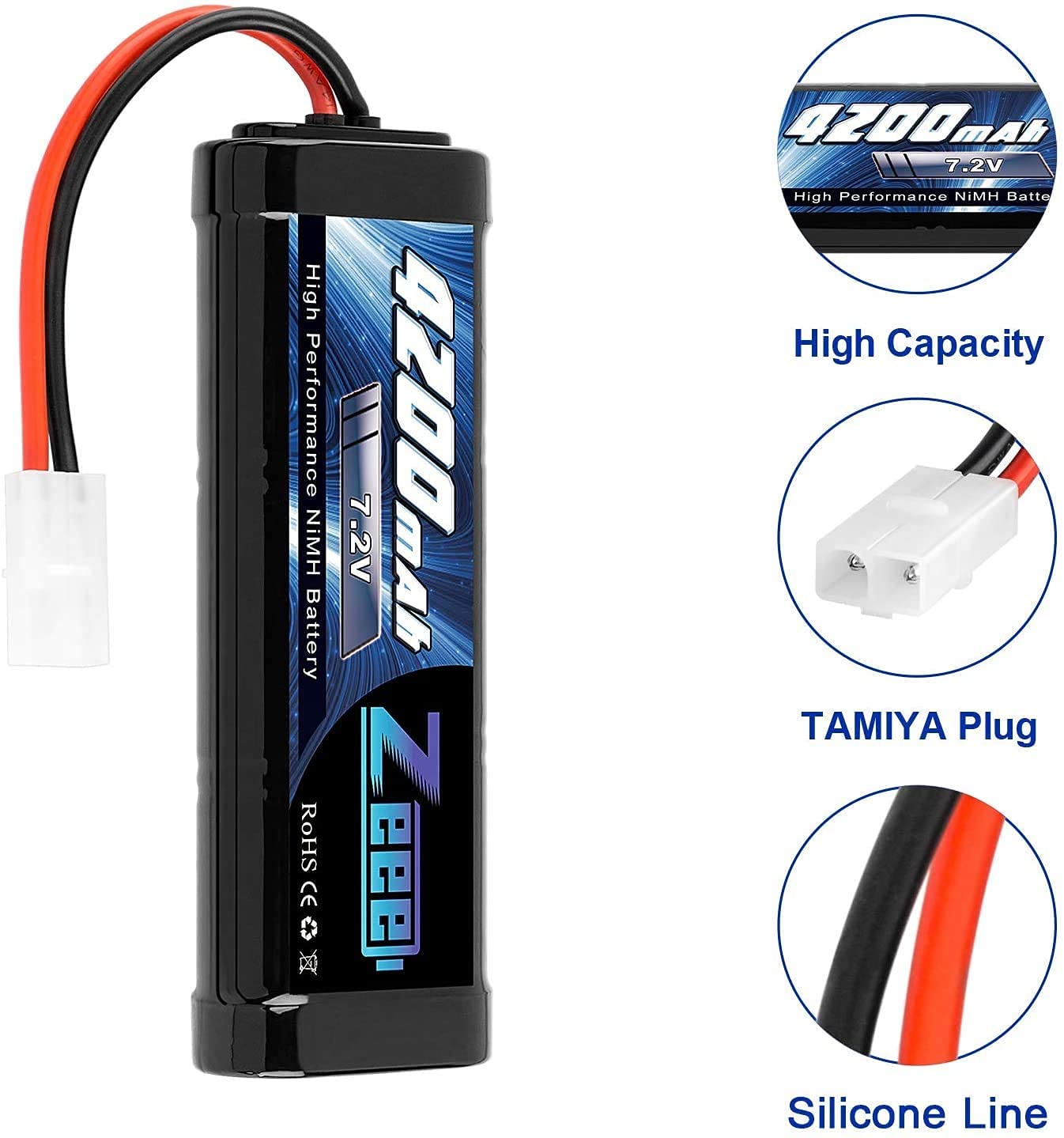 Zeee 7,2V 4200mAh RC NiMH Batterie pour Voiture RC Camion HPI Losi Kyosho Tamiya Hobby (2 Paquets)