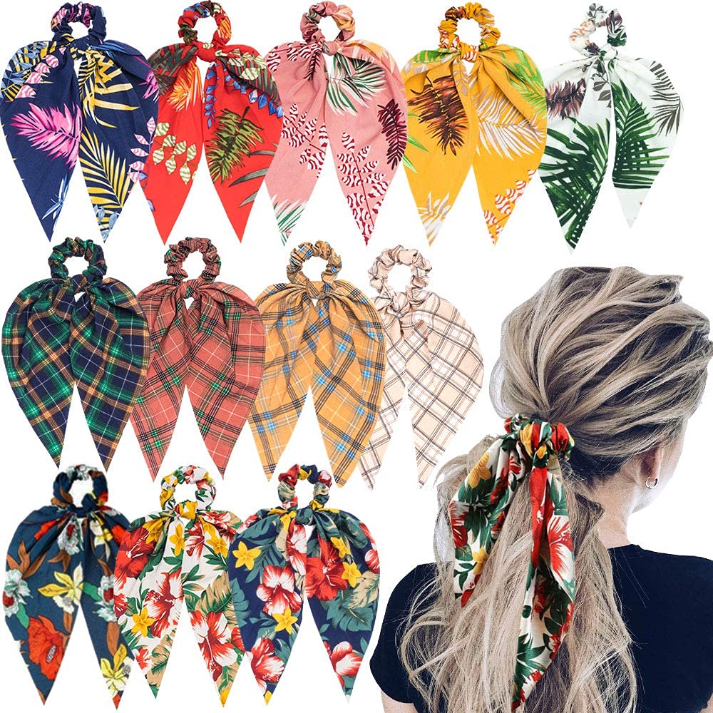BAKEFY 3 piece SCARF TIE Hair Scarf Scrunchies Satin Hair Ribbon Bow Scrunchies Soft Scarf Hair Ties Bowknot Ponytail Holder for Women Girls Floral Scrunchie Hair Bands 2 in 1 Elastic Hair Ties (B09C8V321H) Amazon Price History, Amazon Price Tracker