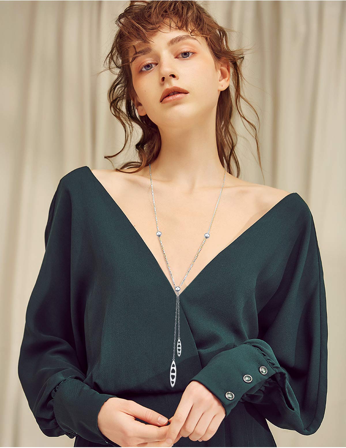 Collar de plata de ley 925 con colgante ajustable en forma de Y, cadena larga de 76,2 cm, regalo de Navidad para mujeres y niñas