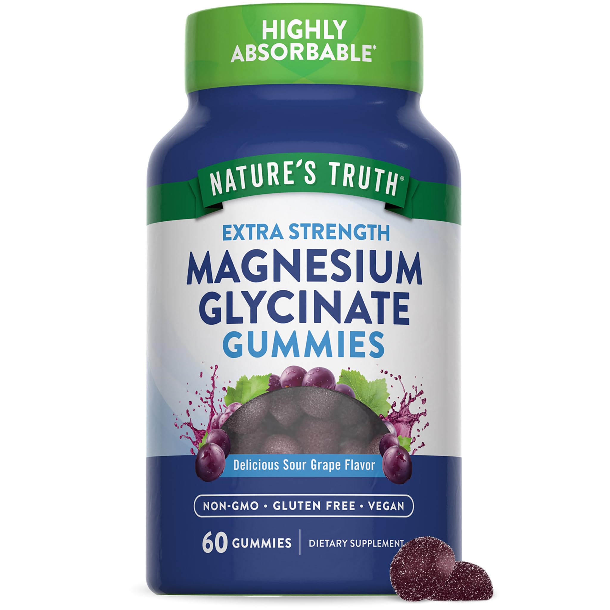 Nature's Truth Magnesium Glycinate Gummies | 60 Count | Sour Grape Flavor