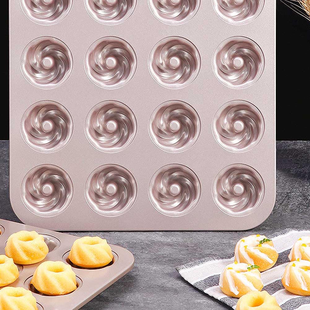 CANDeal Bandeja para Hornear Pasteles Antiadherente En Forma De Espiral para Hacer Pasteles Bundt del Tamaño De Un Bocado, Bandeja para Hornear Pasteles De Tubo Estriado (20 cavidades)