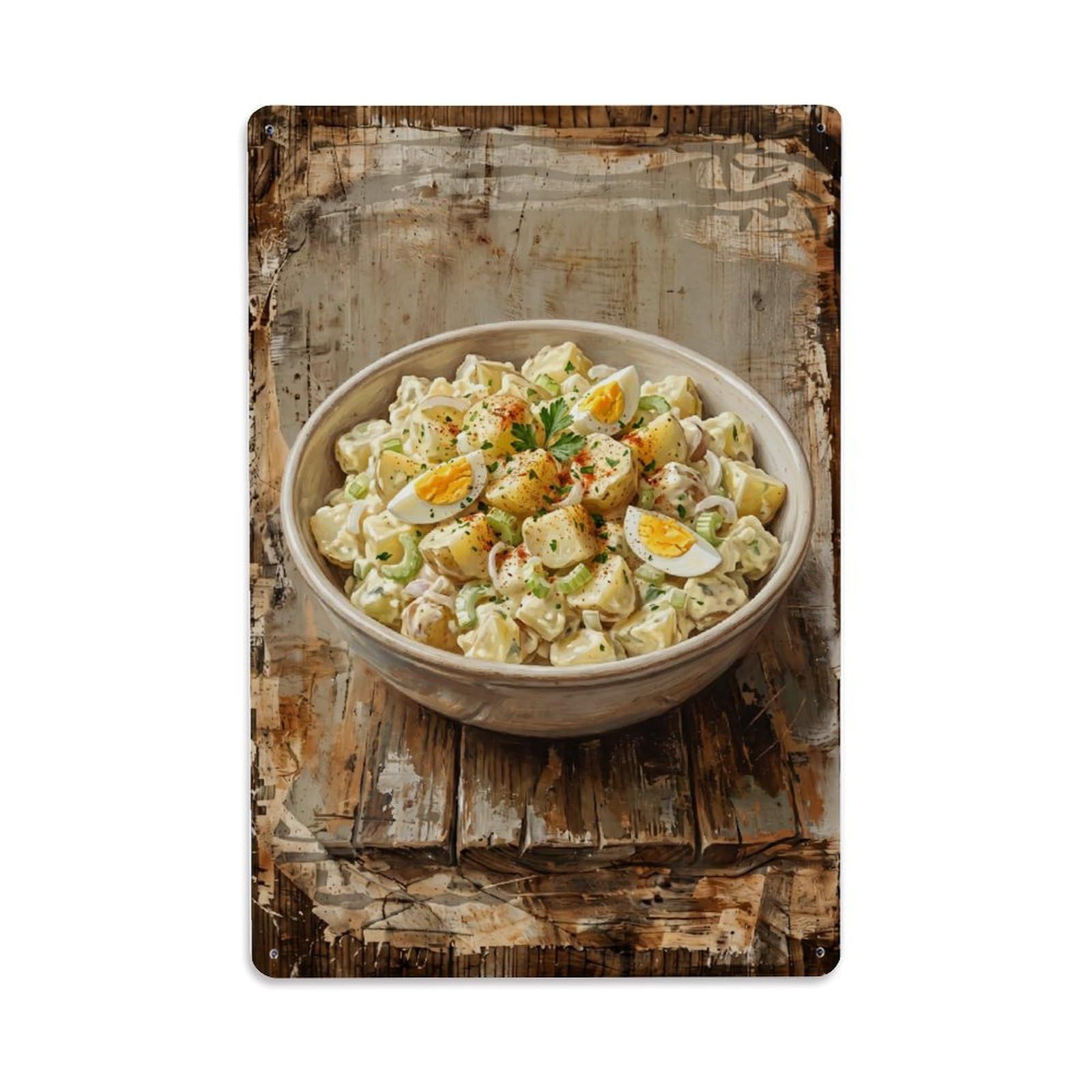 Fqnyr Style Country Dining Table Potato Salad Bowl Countryside Metal Tin Sign Plaque Wall Decor For Cafe, Club Bar, Office, Home Garden Metal Poster 8X12inch