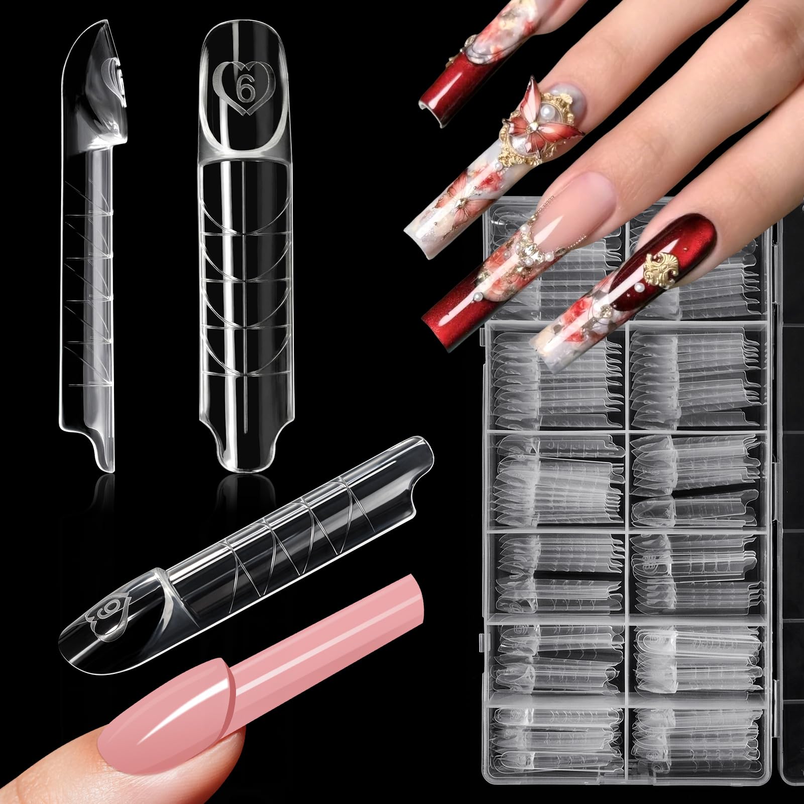 Kiiwah 150 Pezzi Dual Nail Form per 3D Manicure Francese, Unghie Ricostruzione Extension Unghie Finte Nail System Riutilizzabile, per Gel Polygel Acrygel (Quadrato)