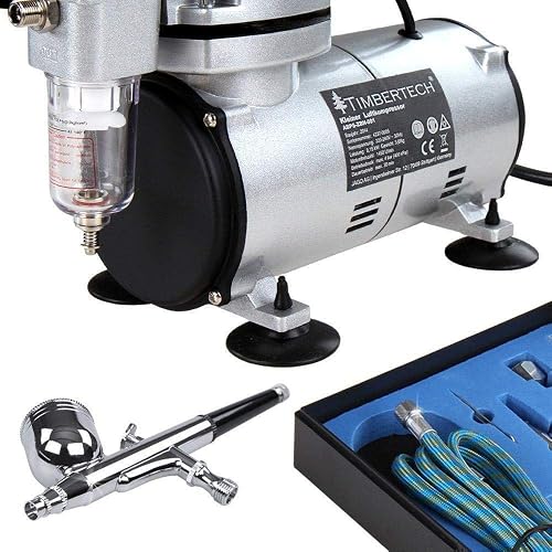 Timbertech Kit d'aérographe avec compresseur d'air ABPST05 avec un débit d'air puissant et une pression de travail élevée pour passe-temp, tatouage, graphique et toute autre application à l'aérographe - 2