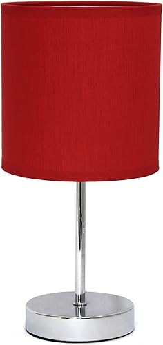 Simple Designs - Mini lámpara de mesa básica cromada con pantalla de tela Simple Designs - Mini lámpara de mesa básica cromada con pantalla de tela