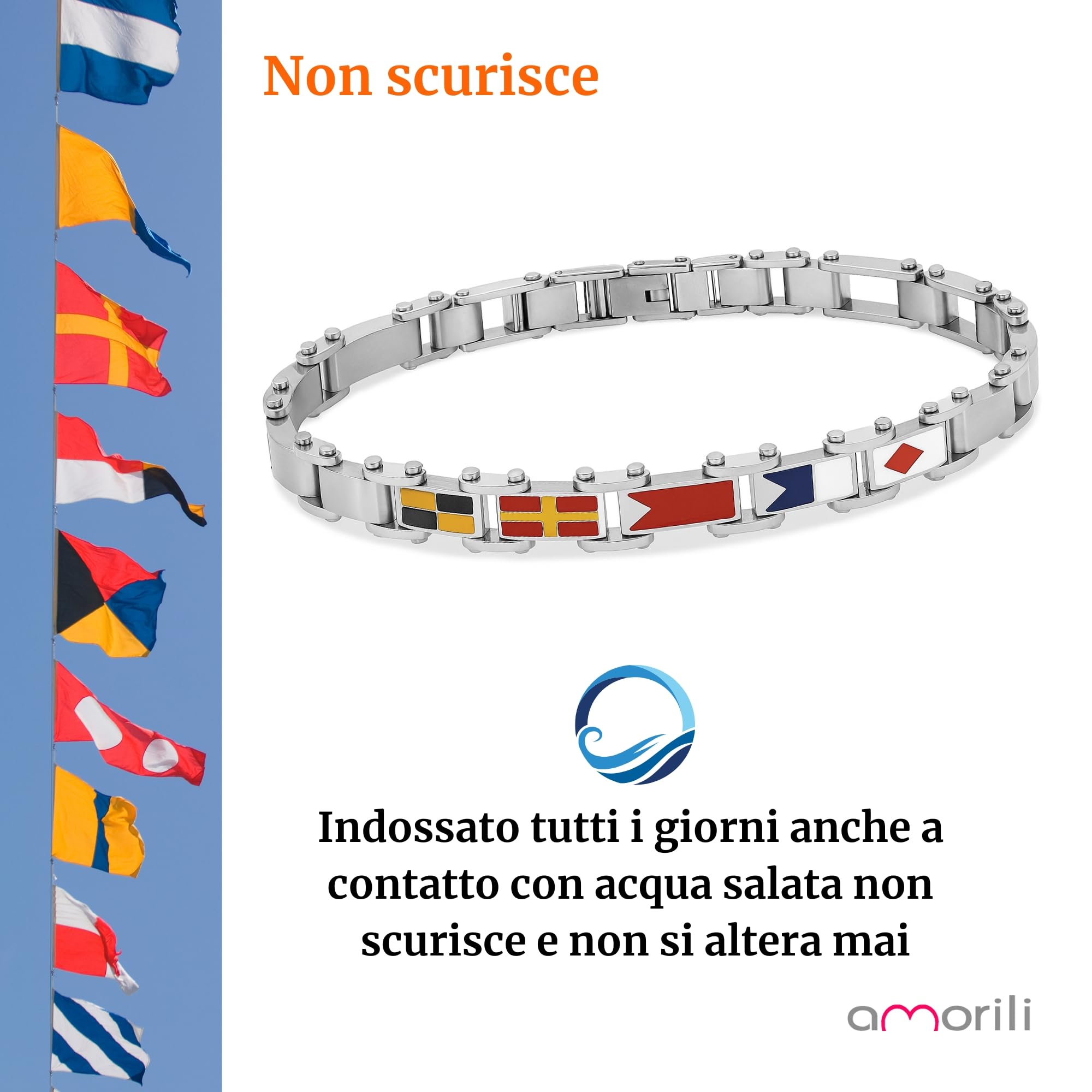 Bracciale Uomo Bandiere Nautiche – Accessorio Stile Marinaro Elegante – Idea Regalo Originale per Amanti del Mare e della Vela