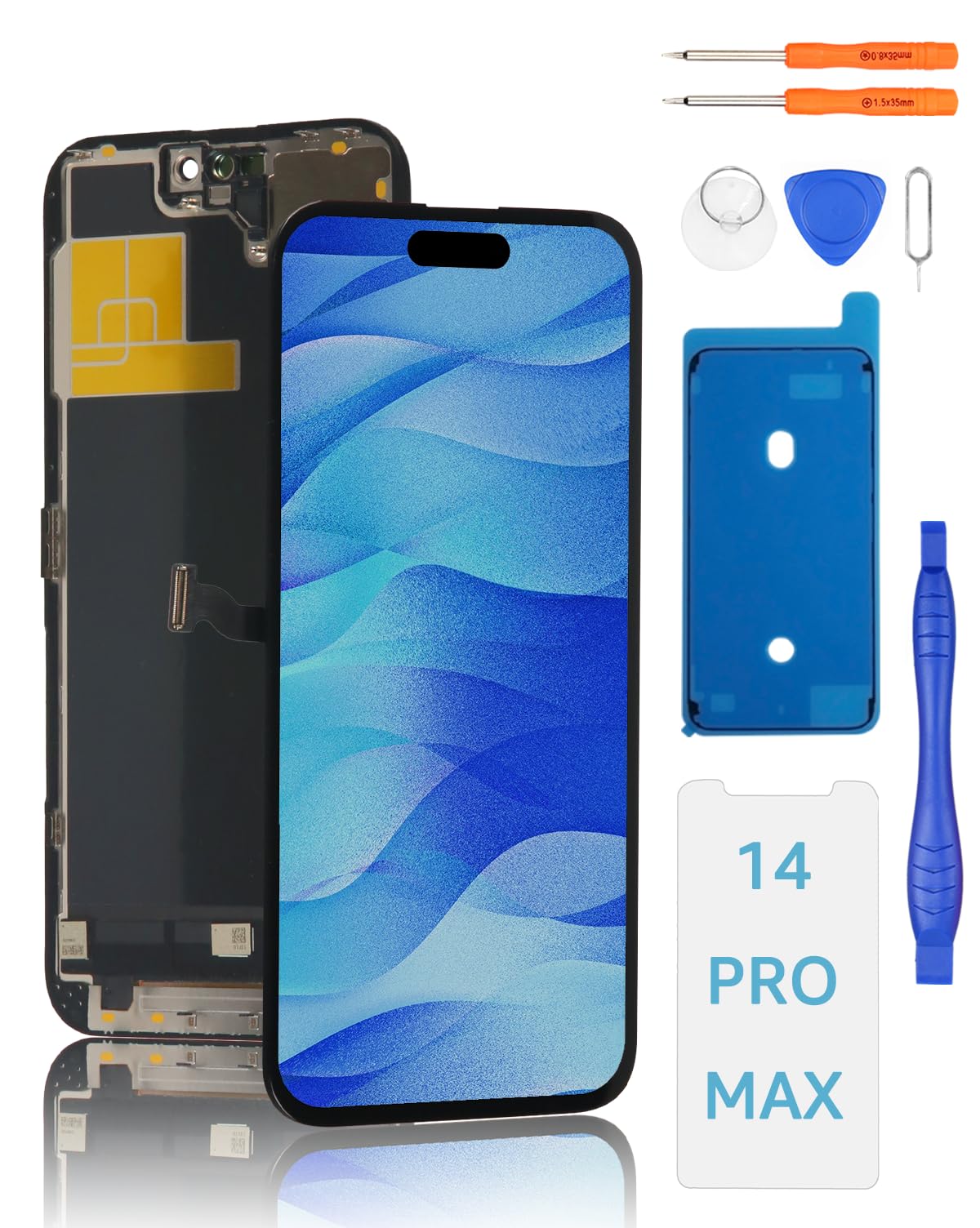 Yodoit Display per iPhone 14 PRO Max Kit LCD da 6,7 Pollici FHD Touch Digitizer con Kit di Riparazione, Pellicola Protettiva, Compatibile con Il Modello A2651, A2893, A2896, A2895, A2894