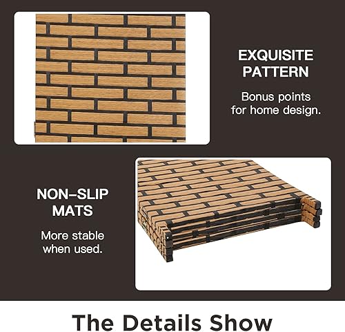 Miniatura 3 de Room Divider Wood Screen 4 Panel Wood Mesh Woven Design Room Screen Divider Folding Portable Partition Screen Screen Wood for Home Office (Brick)