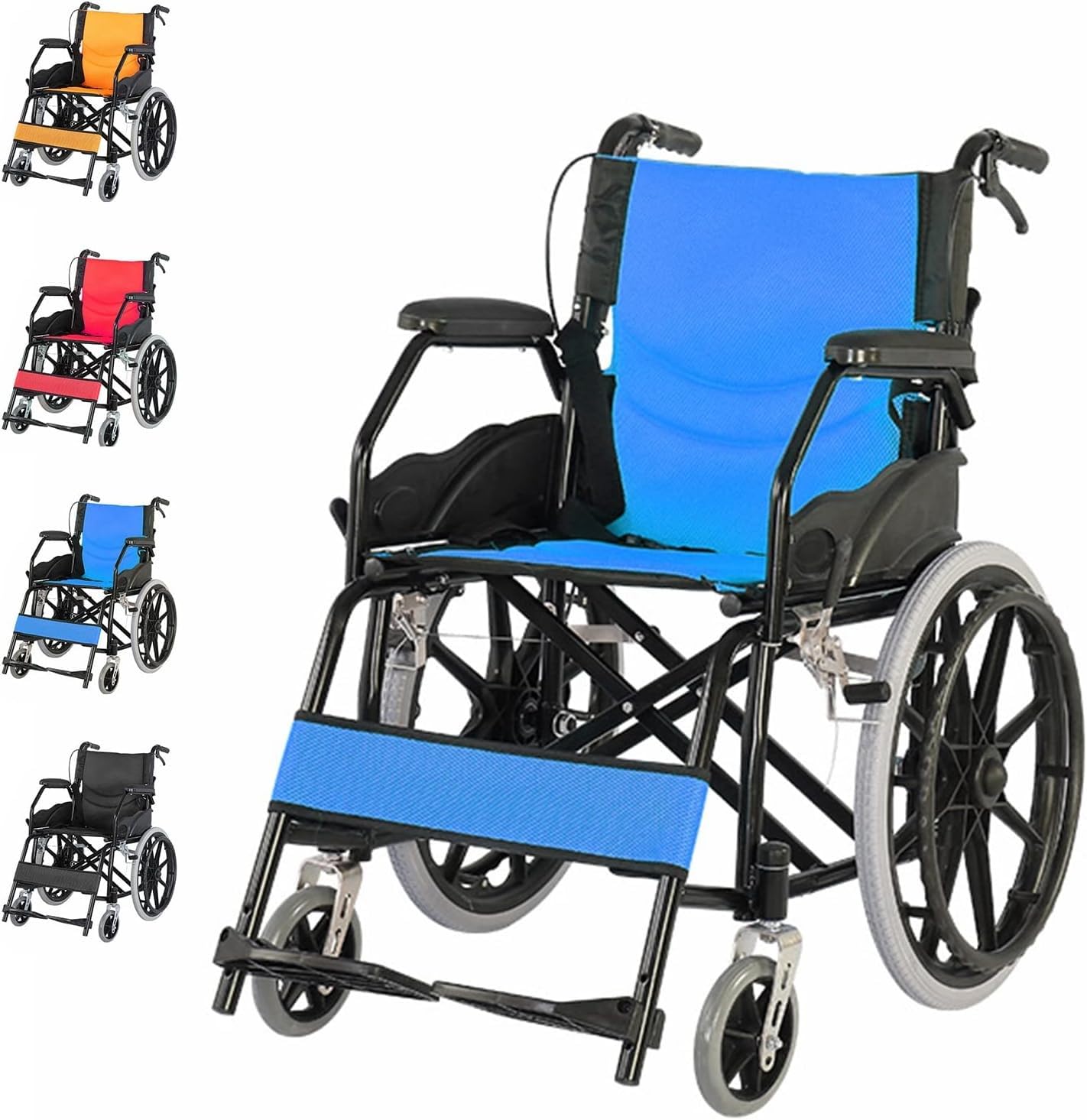 SXSLTSA Lightweight Foldable Wheelchair with Drum Brake, Travel Wheelchair for Disabled People, Lightweight Narrow Wheelchairs with Self-Propelled, Load Capacity 150 kg, Seat Width 44.5 cm C