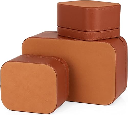 Miniatura 9 de HofferRuffer Cajas de almacenamiento decorativas de piel sintética, cestas de almacenamiento a prueba de polvo con tapas y bandejas, contenedores de