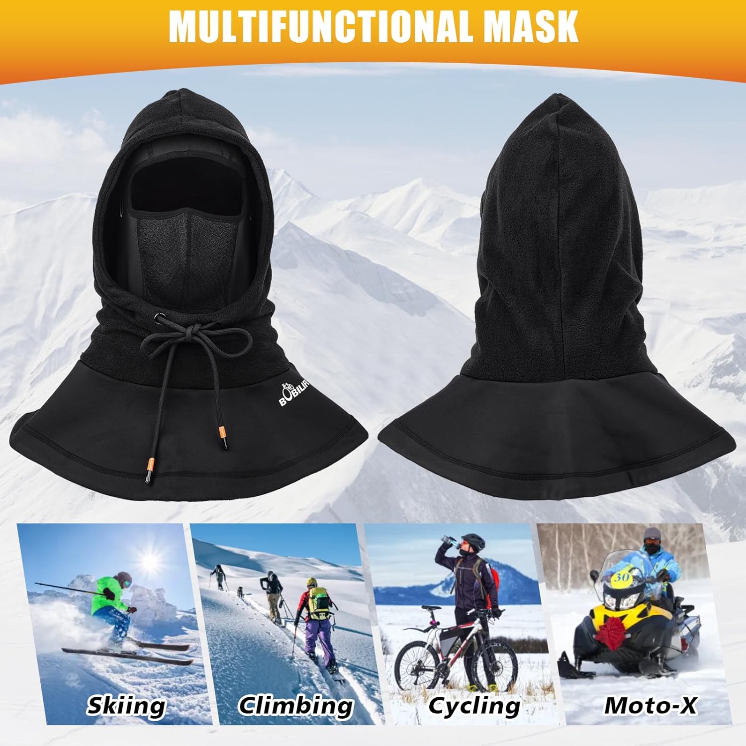 Thermal Winter Double Thickened Balaclava -Full Face Cold Weather Fleece Ski Hat Cap Face Mask Hood for Outdoors Skiing Cycling Black - Image 2