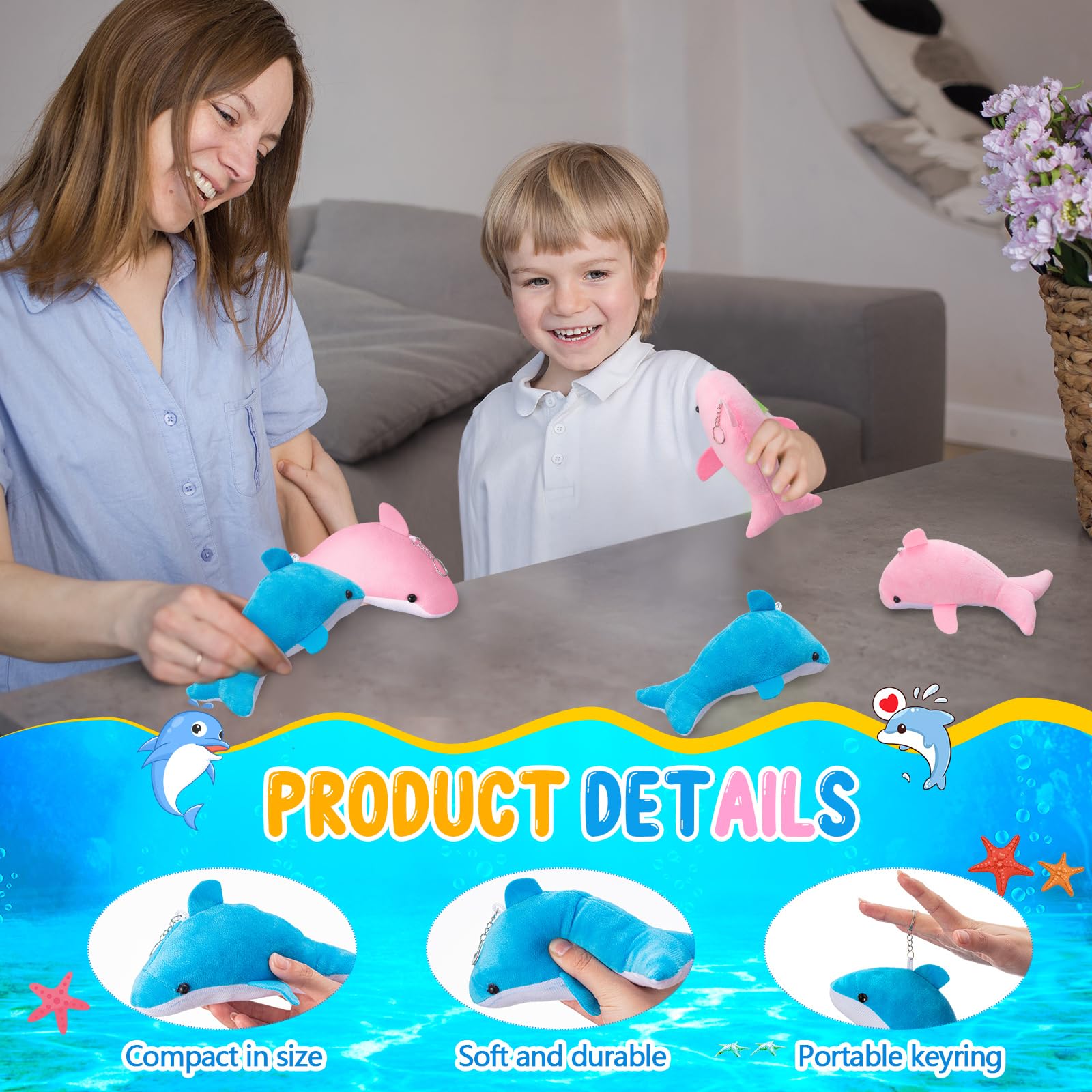 Arrowbash 20 Pcs Plush Dolphin Toys 7.1" Dolphin Plush Stuffed Animal Dolphin Keychain Soft Decorative Dolphin Charm Keyring for Ocean Life Party Favors Accessory Baby Shower Decor - Image 3