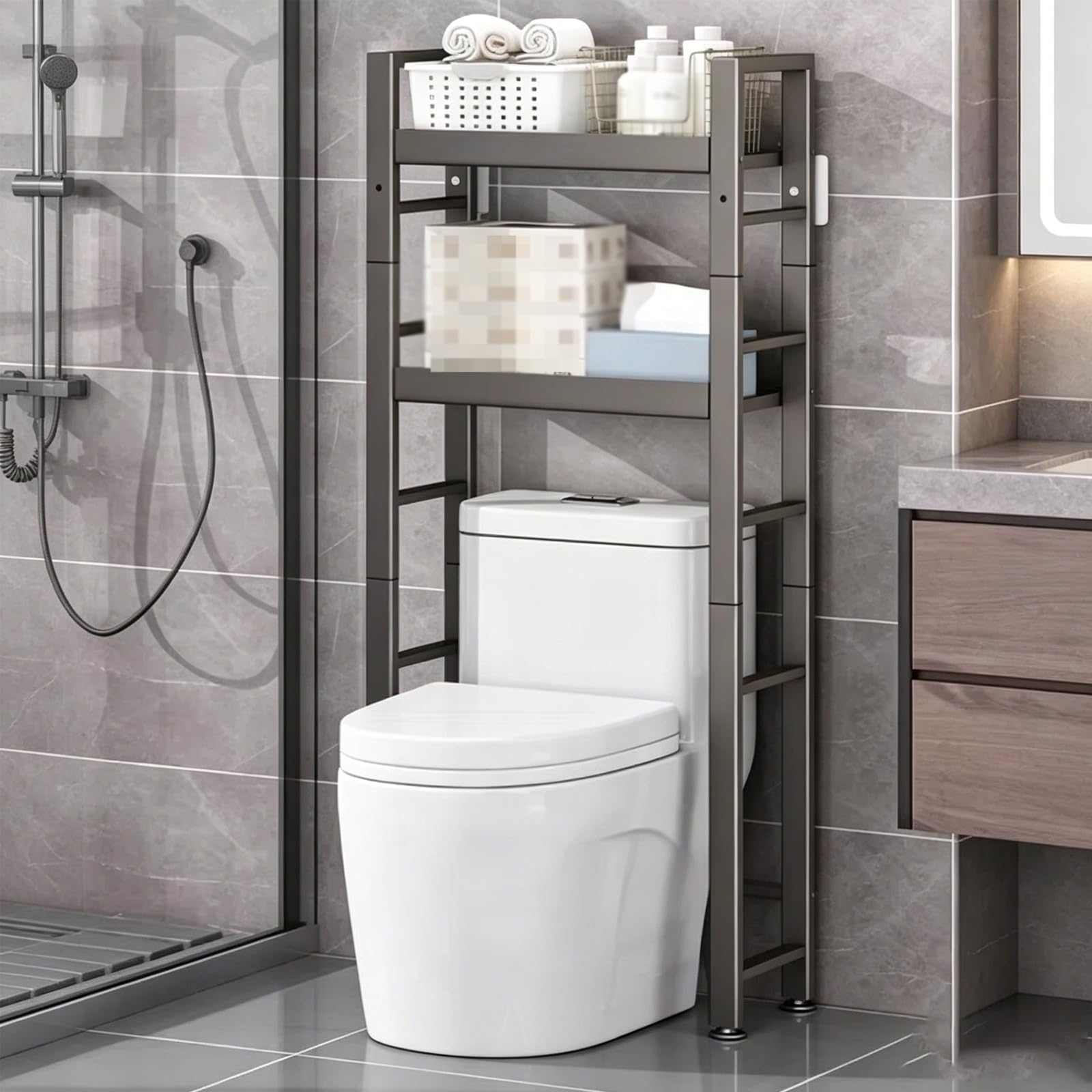 Scaffale Sopra Toilette Scaffale da Bagno Mensole Organizer Salvaspazio,Mensola Della Toilette A 2 Ripiani,Mensola Portaoggetti,Salvaspazio E Adatto Al Bagno(White)