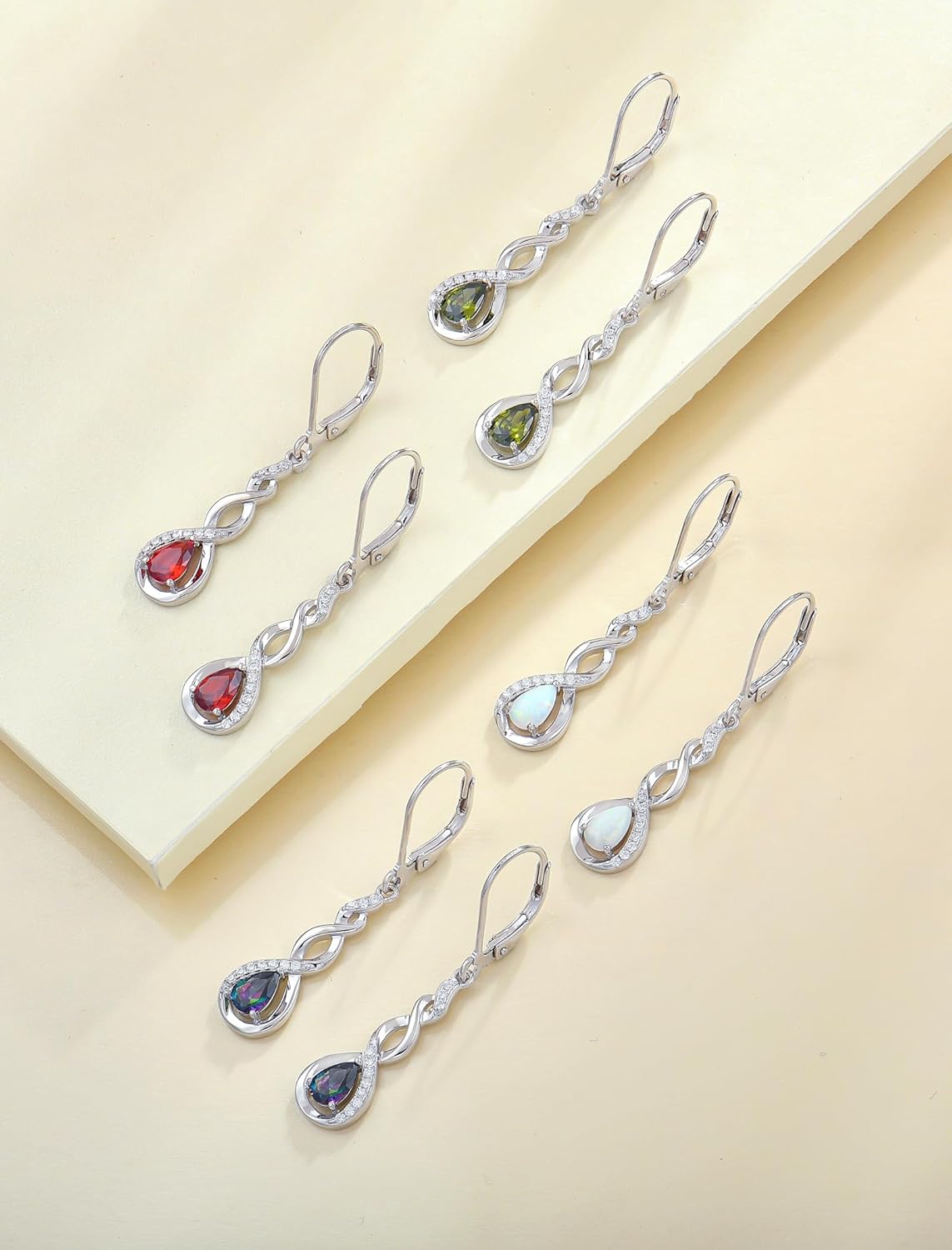 YL Twisted Dangle Drop Earrings 925 Sterling Silver Infinity Leverback Earrings Birthstone Jewelry for Women - Image 5