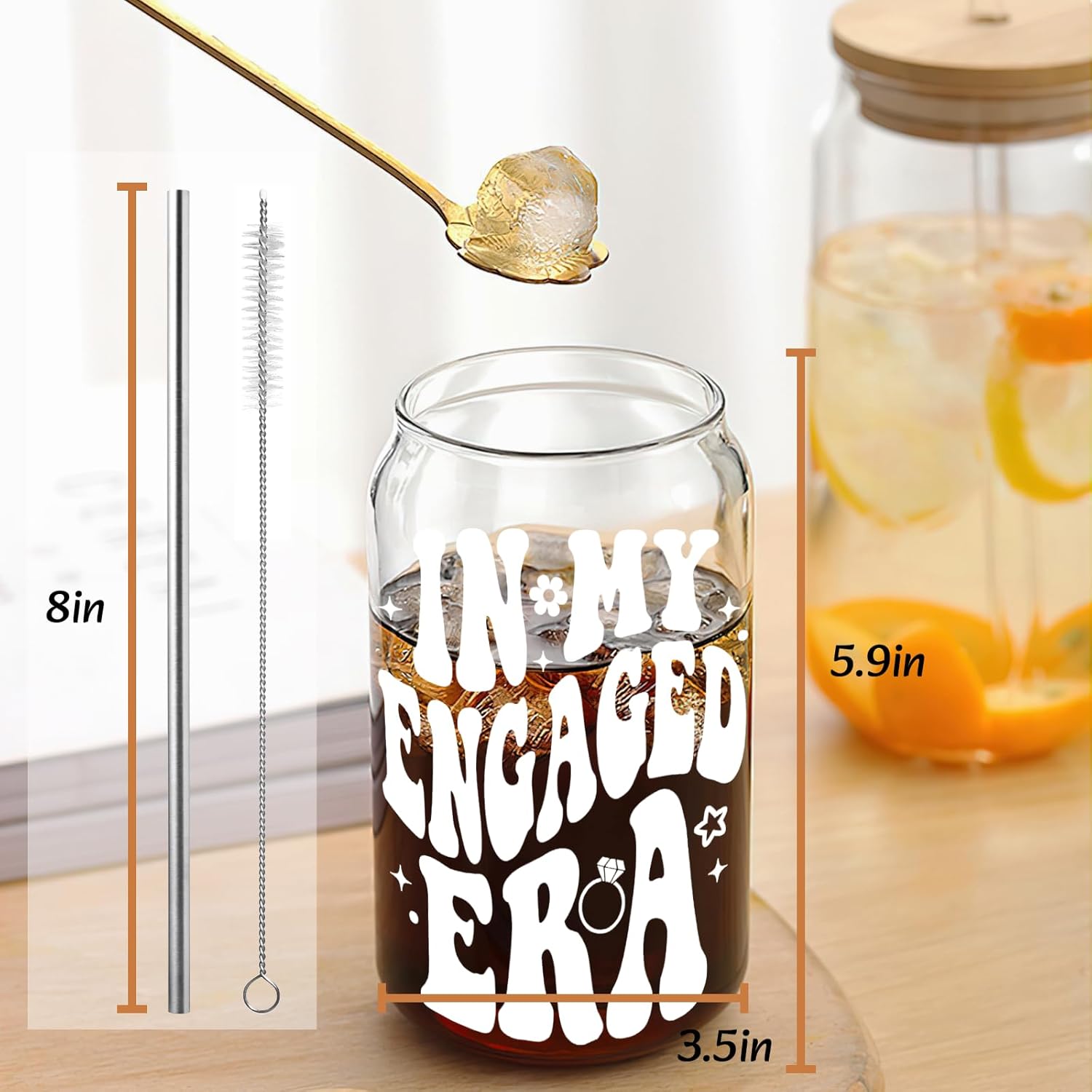 Engagement Valentines Gifts-In My Engaged Era,Wedding Presents for Women,Bride to be Gift for Her,Bridal Shower Gifts,Future Mrs Fiance Gift,16oz Iced Coffee Glass Cup with Lids Straws and Straw Cover - Image 6