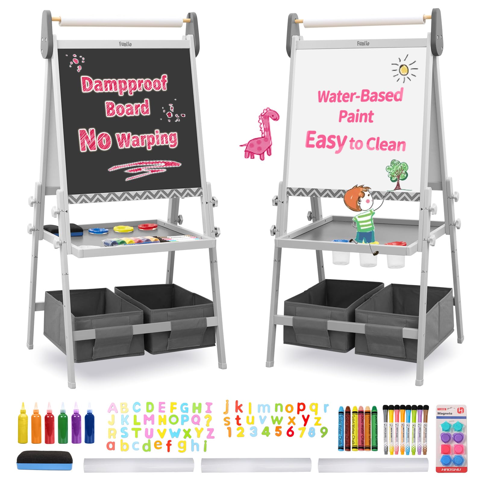 FUNLIO Anti-Warping Kids Art Easel Gray